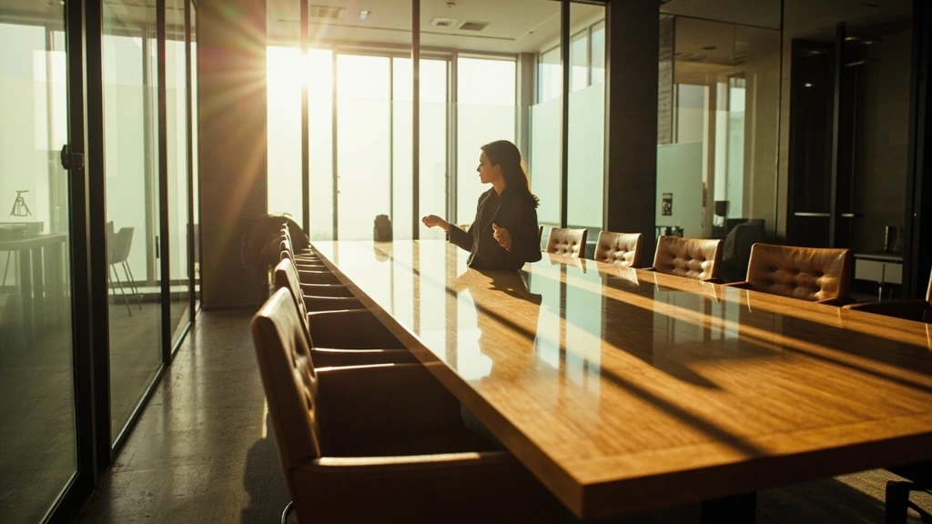 A conference room staged for a high-stakes negotiation